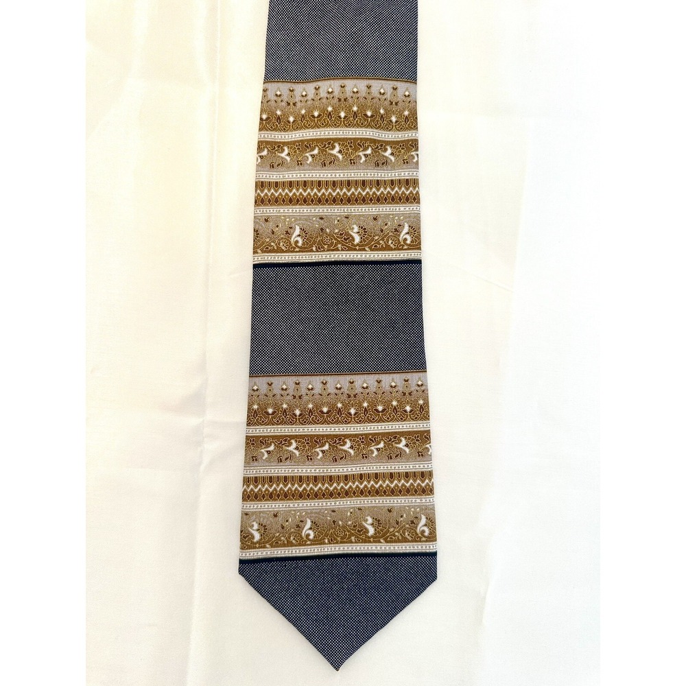EMILIO PONTI NECKTIE TIE BLACK BROWN GOLD 4 X 58" 100% SILK HANDMADE IN KOREA